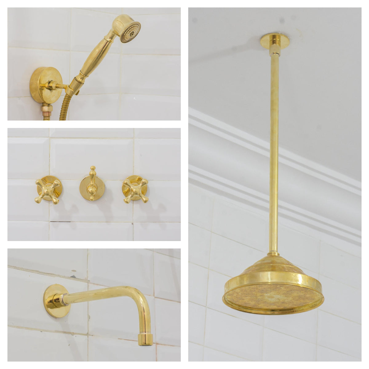 Solid Brass Ceiling Shower System 3-Outlet, Overhead Shower Set, Rainfall Shower System, Hand Shower And Tub Filler