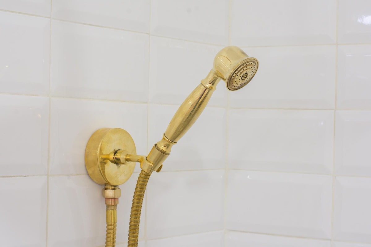 Unlacquered Brass 2-Outlet Shower, Ceiling Shower System, Overhead Shower With Handheld, Ceiling Mount Showerhead And Ha