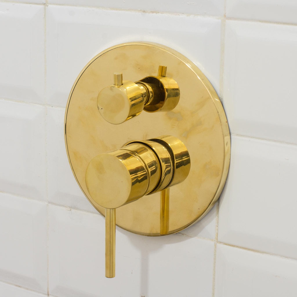 Unlacquered Brass 2-Outlet Shower, Ceiling Shower System, Overhead Shower With Handheld, Ceiling Mount Showerhead And Ha