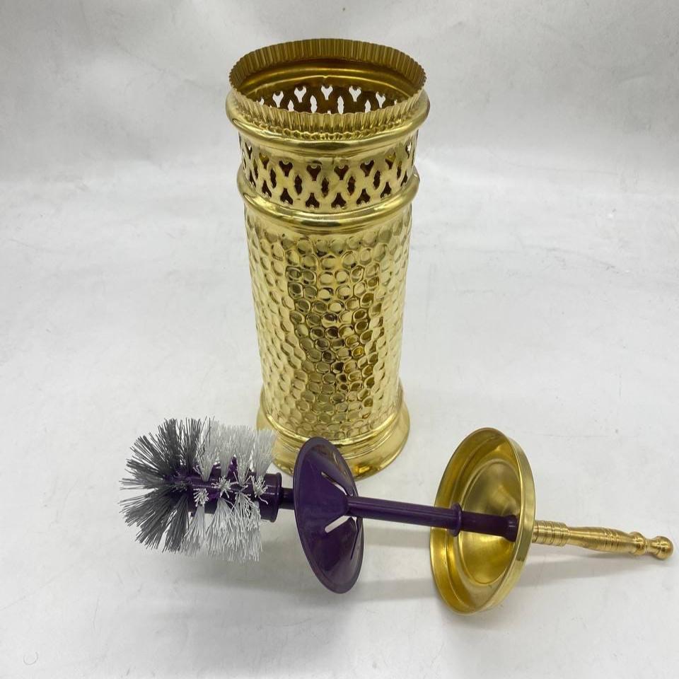Unlacquered Brass Toilet Bowl Brush Set, Decorative brass toilet brush holder set, Brasspure