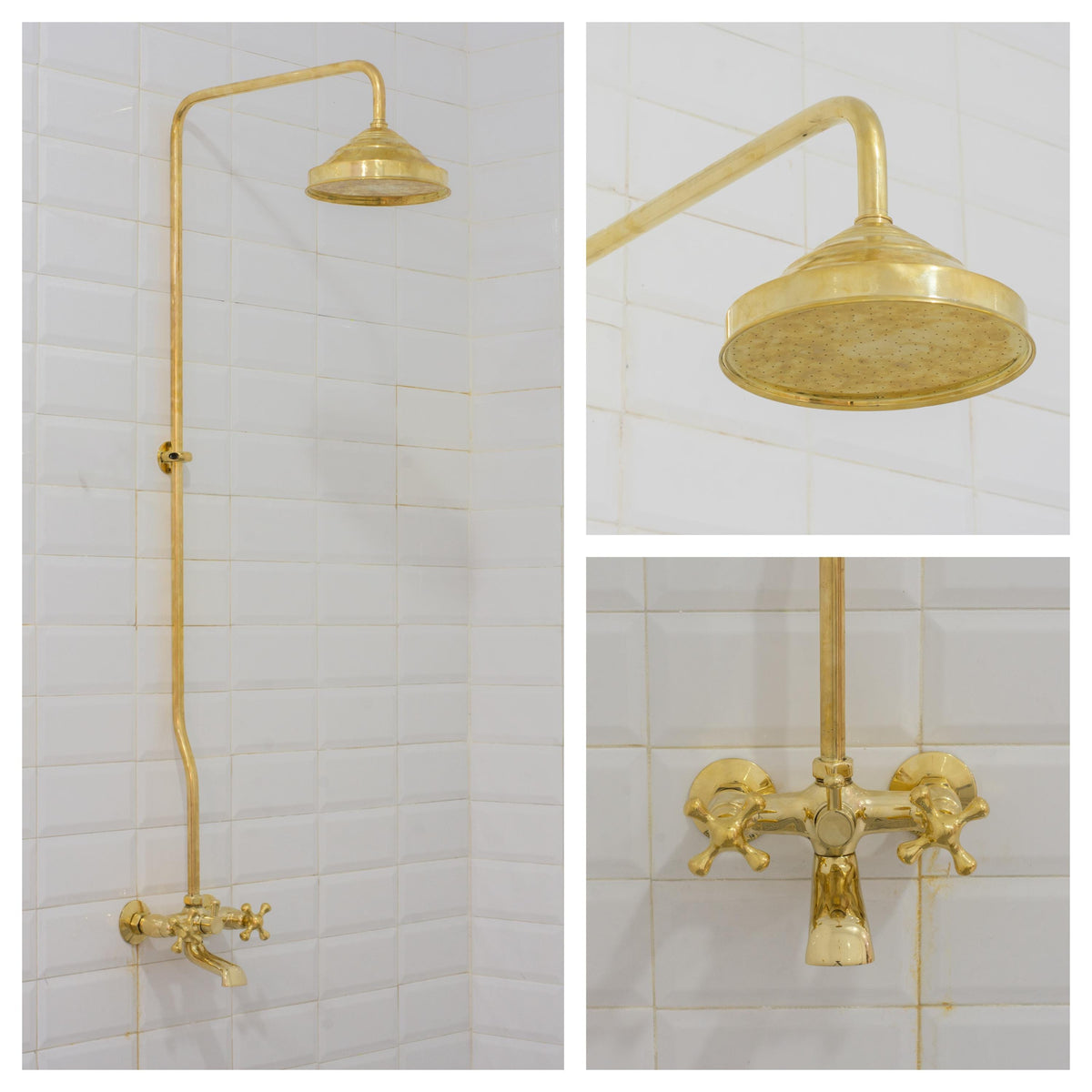 Solid Brass Shower System, Showerhead With Tub Filler, Rain Shower System, Exposed Pipe Tub Faucet