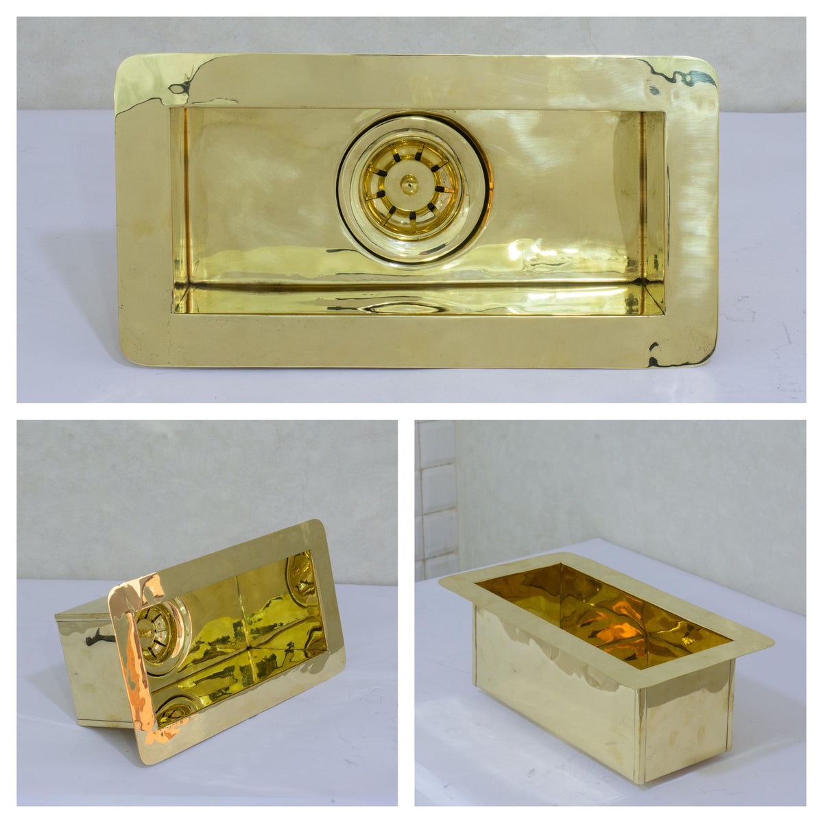 Solid Brass Undermount Sink, Small Kitchen Sink, Rectangular Sink Kitchen, Compact Kitchen Sink, Single Bowl Sink With S