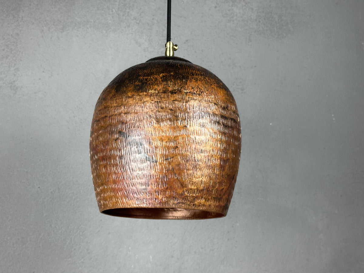 Hammered Copper Pendant Light: Rustic Farmhouse Lighting