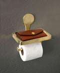 Unlacquered Brass Bathroom Shelf with Toilet Paper Holder