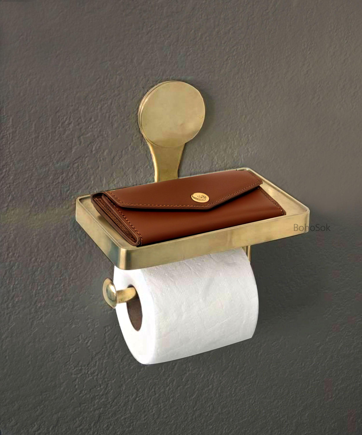 Unlacquered Brass Bathroom Shelf with Toilet Paper Holder