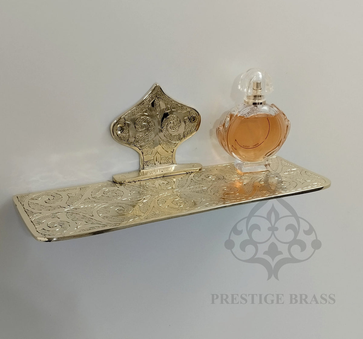 Engraved Brass Wall Shelf: Handmade Moroccan Bathroom Shelving