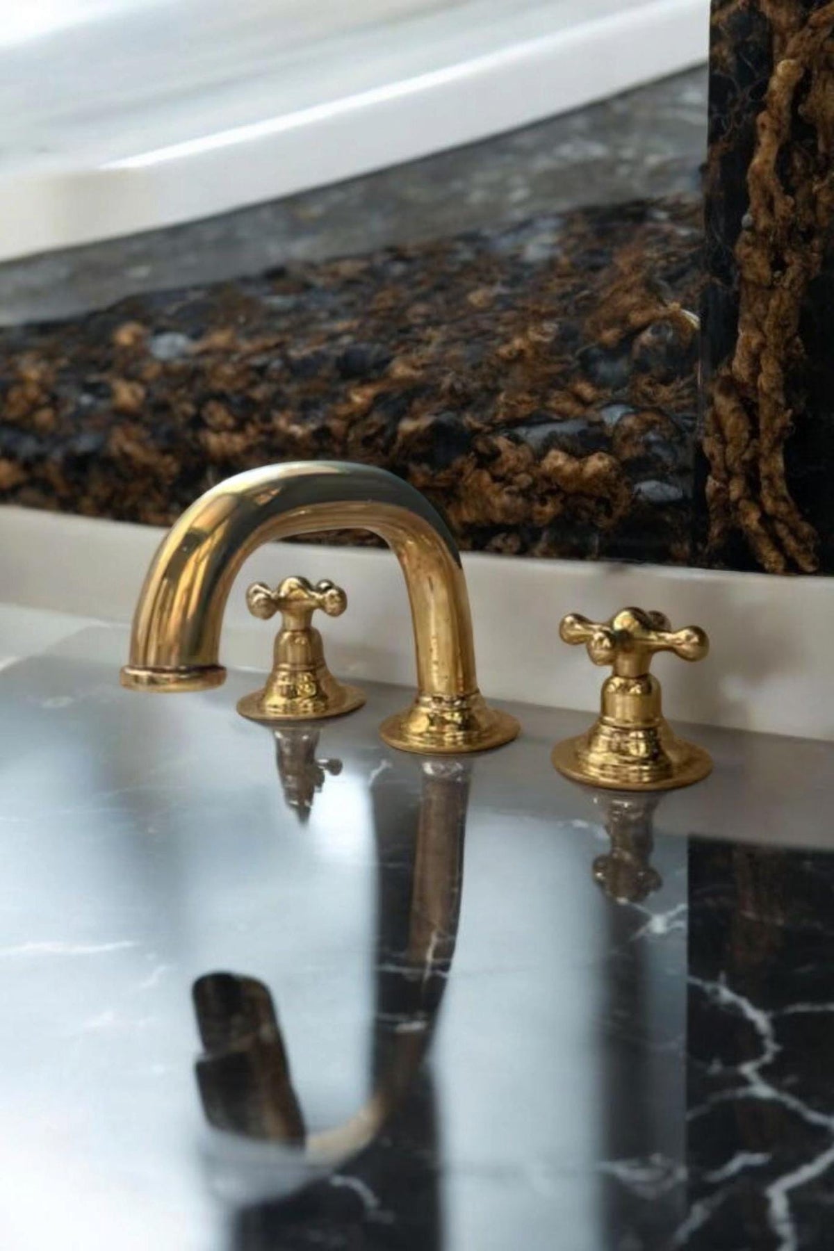 Unlacquered Brass 3-Hole Bathroom Faucet: Vintage Style Vanity Sink