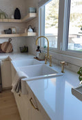 Unlacquered Brass Bridge Kitchen Faucet - Antique Style