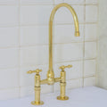 Unlacquered Brass Ball Center Bridge Faucet, Bridge Kitchen Faucet, 2-Hole Kitchen Faucet, Brass Kitchen Faucet