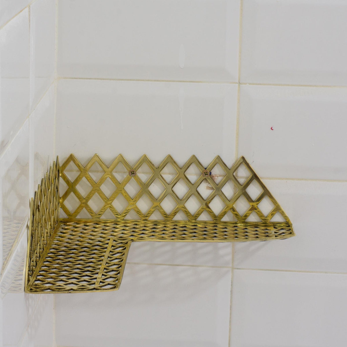 Unlacquered Brass Corner Shower Shelf Grid, Brass Floating Shower Caddy, Shower Draining Shelf, Corner Storage Shelf