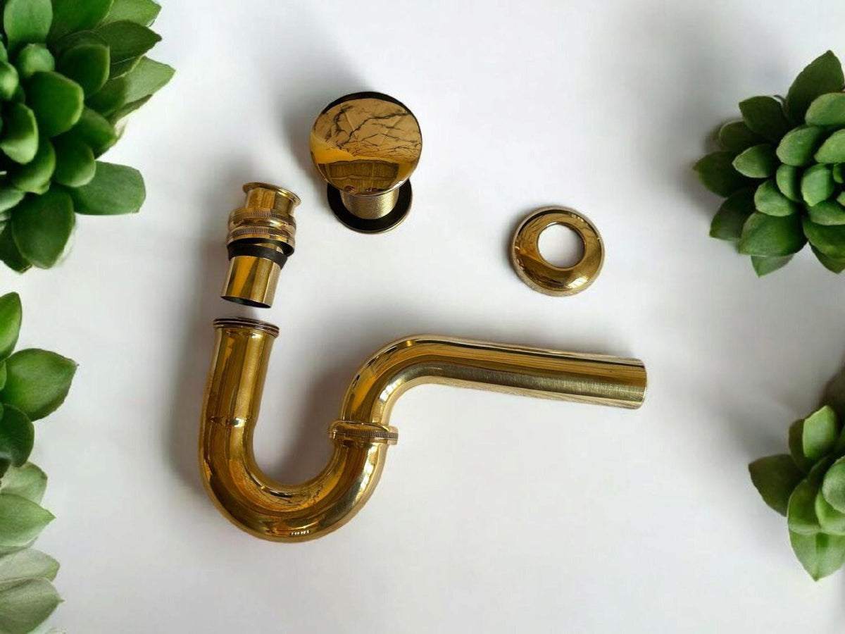 Handmade Unlacquered Brass P-Trap: Adjustable Bathroom Sink Siphon