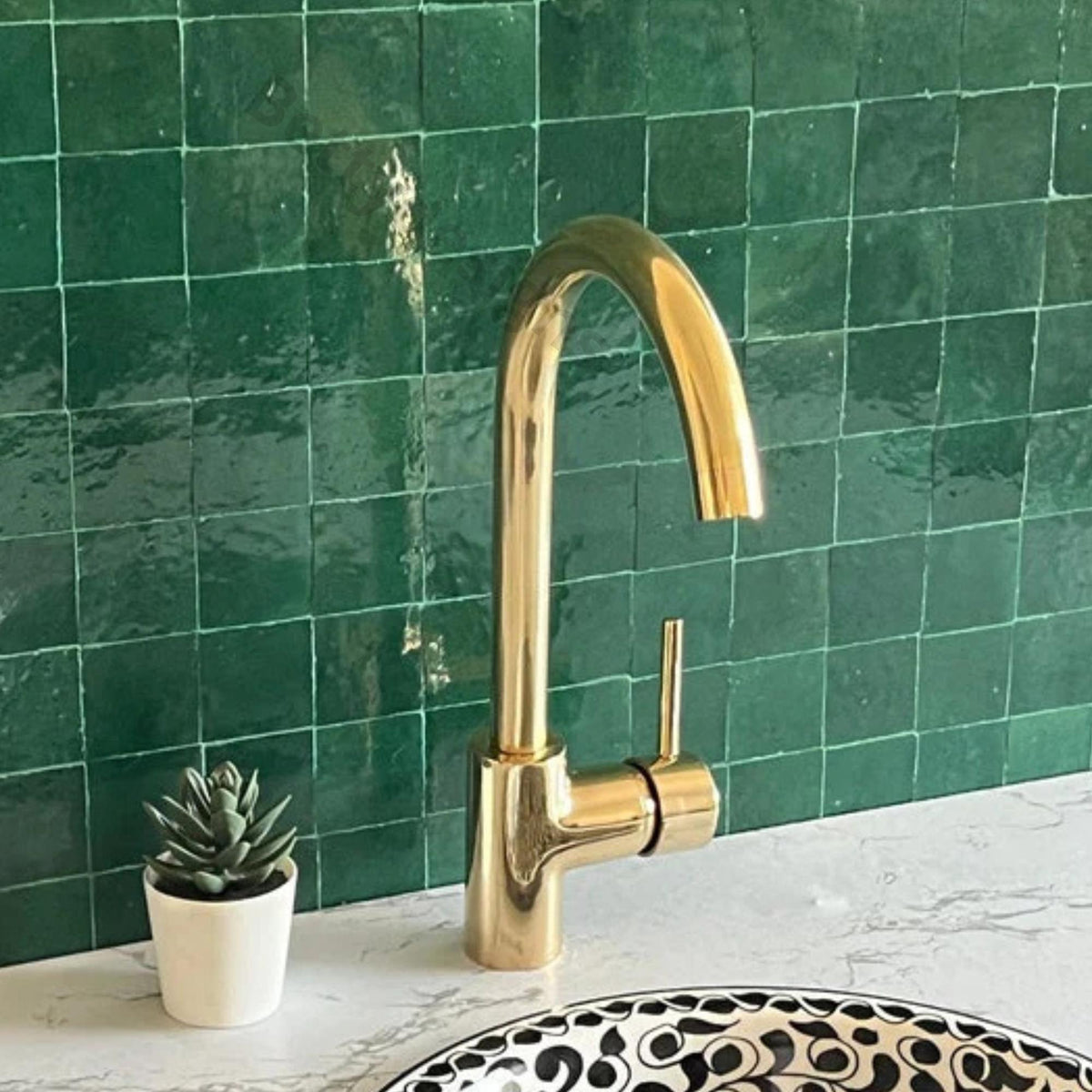 Unlacquered Brass Kitchen Faucet, Antique Single Hole Vanity Faucet