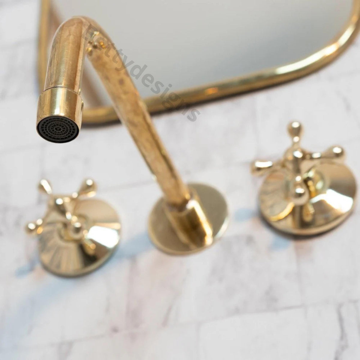 Handcrafted Unlacquered Brass Wall Mounted Bathroom Faucet
