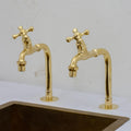 Solid Brass Kitchen Bib Taps, Deck Mount Pillar Taps, Kitchen Double Faucet Set, Hot and Cold Pair Taps