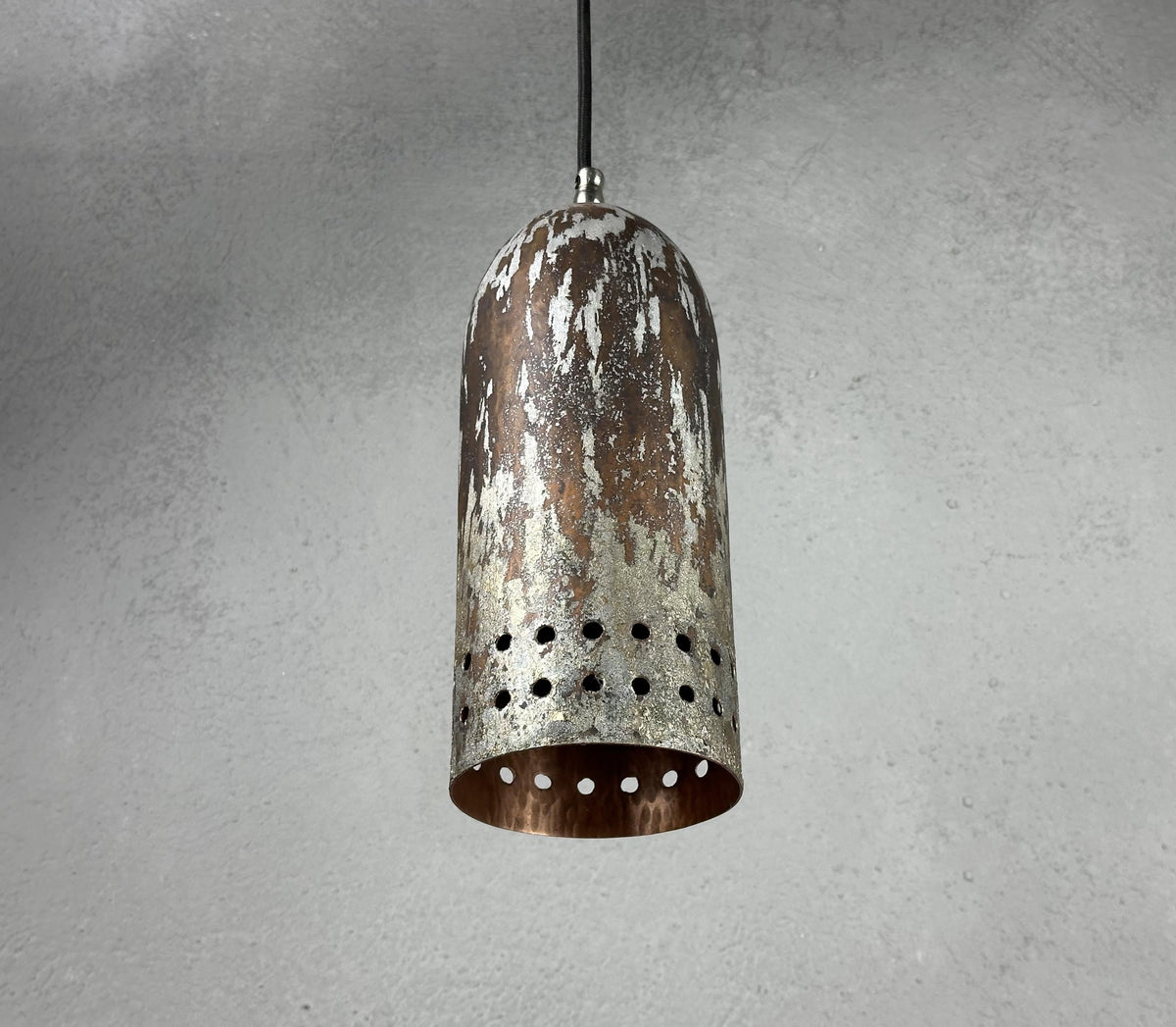 Vintage Copper Pendant Light: Oxidized Silver Patina, Farmhouse Fixture