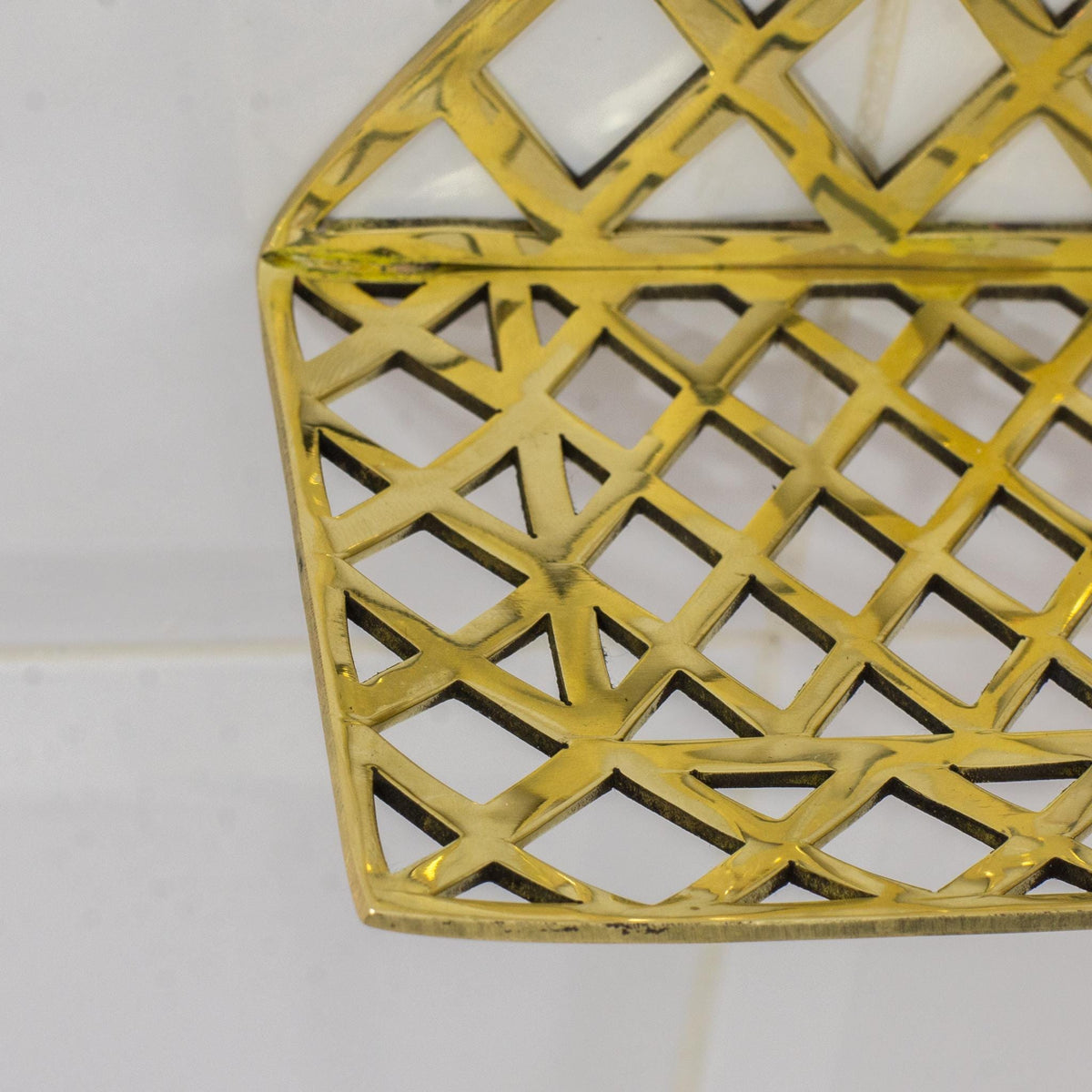 Unlacquered Brass Corner Shower Shelf Grid, Brass Floating Shower Caddy, Shower Draining Shelf, Corner Storage Shelf