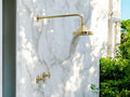 Unlacquered Solid Brass Shower System: Round Rain Shower Head, Straight Arm