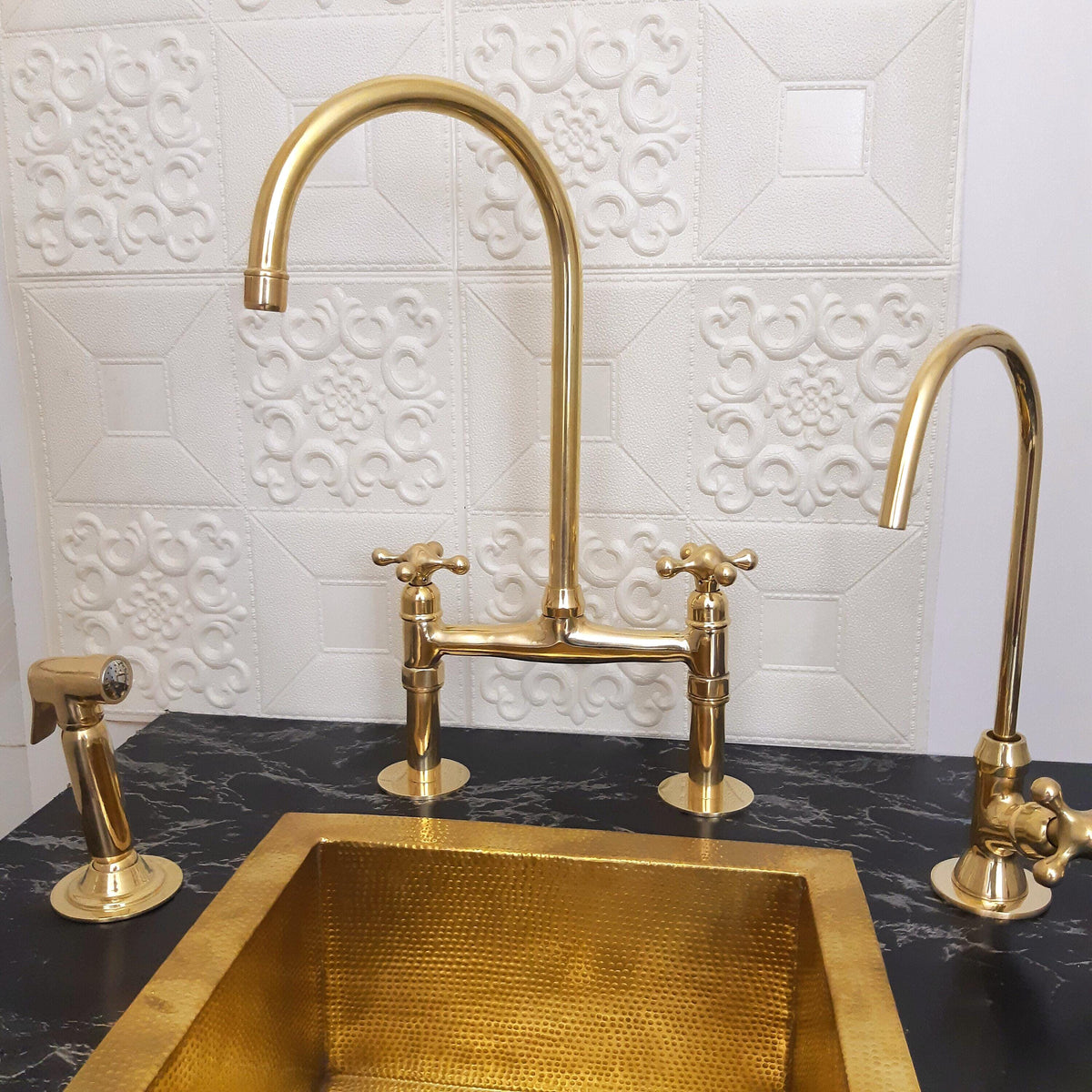 8” Unlacquered Brass Kitchen Faucet With Spray