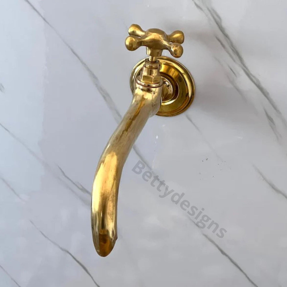 Handcrafted Unlacquered Brass Wall Faucet – 8-inch Spout