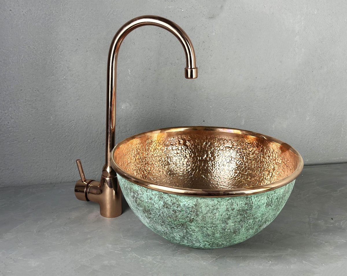 Green Patina Copper Bathroom Sink: Oxidized Pure Copper Wash Basin