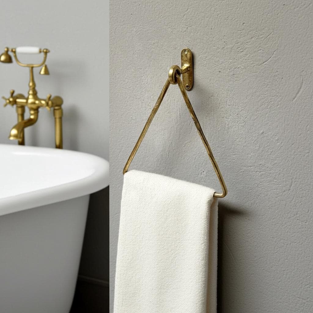 Handcrafted Unlacquered Brass Triangle Towel Ring
