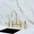 Unlacquered Brass Bridge Kitchen Faucet: Sprayer & Cold Water Tap