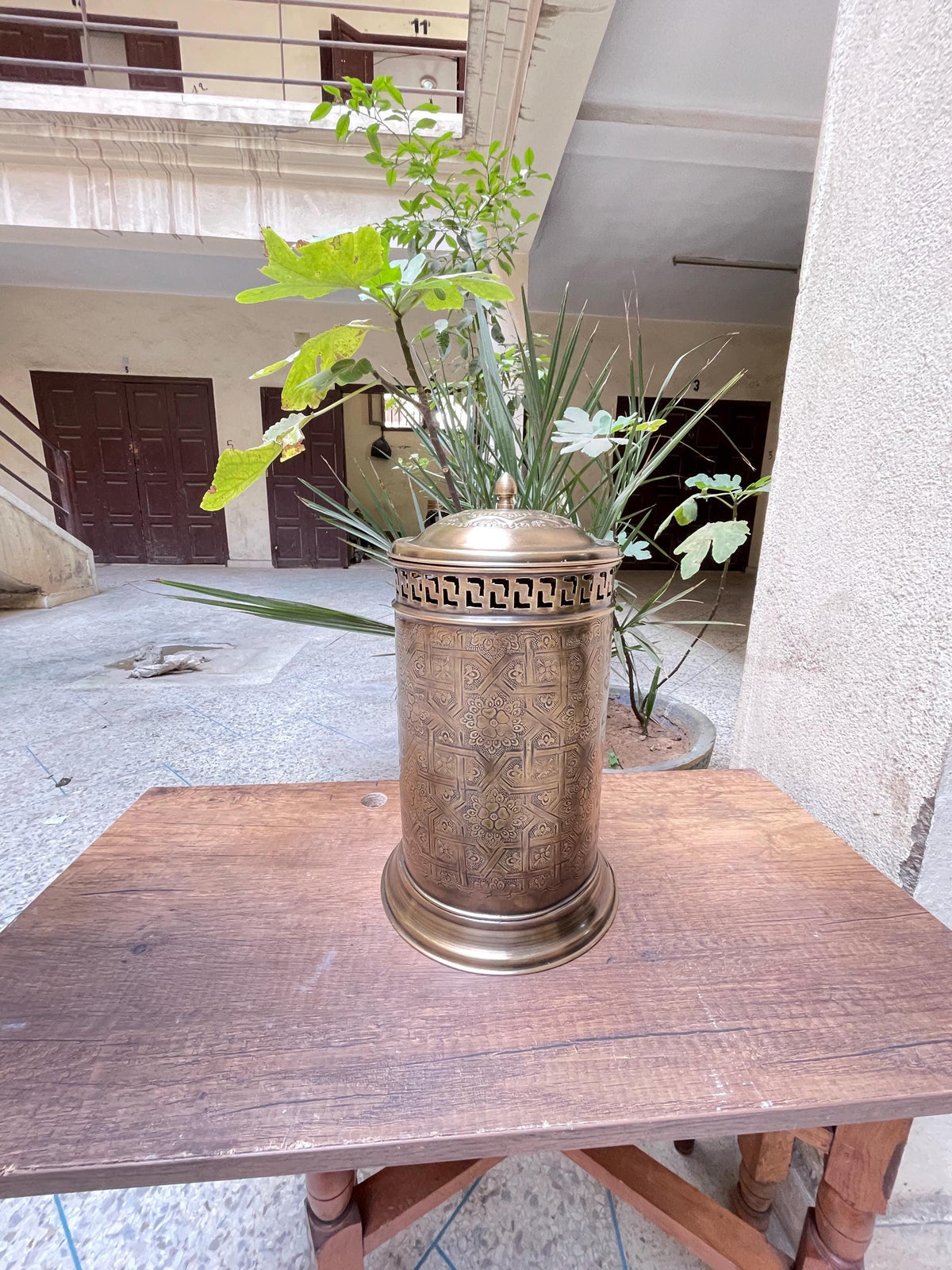 Exquisite Moroccan Brass Bathroom Storage Basket and Engraved Waste Paper Trash Can