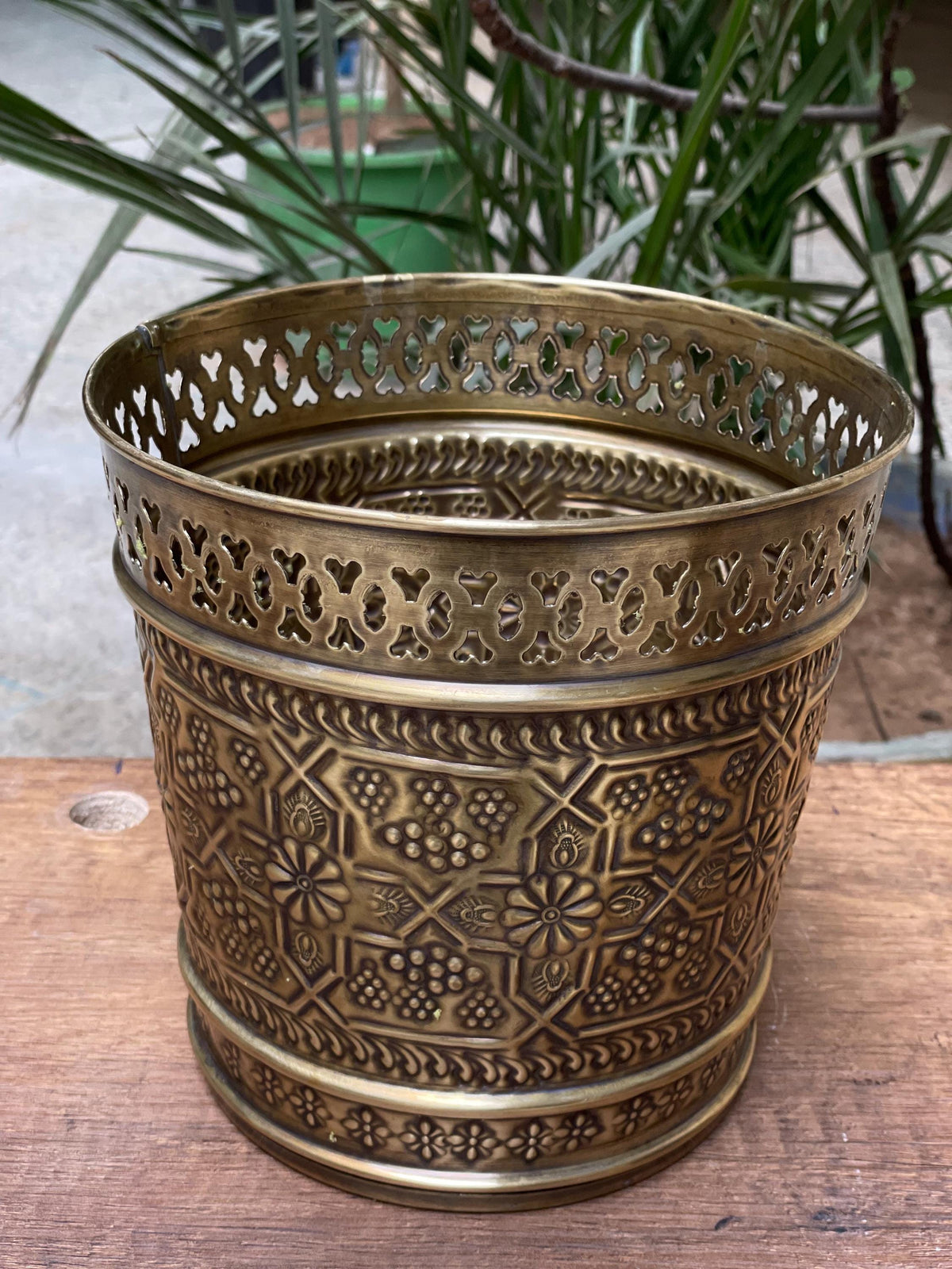 Handmade Hammered Brass Trash Can