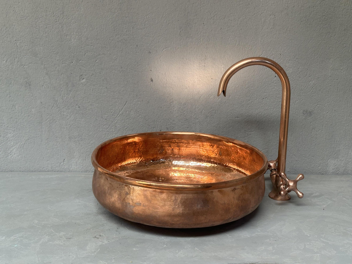 Unlacquered Copper Vessel Sink: Rustic Hand-Hammered Bathroom Vanity