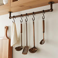 Aged Copper Ceiling Pot Rack: Rustic Kitchen Utensil Rail with S Hooks