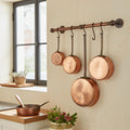 Aged Copper Pot Rack: Rustic Kitchen Utensil Rail with S Hooks