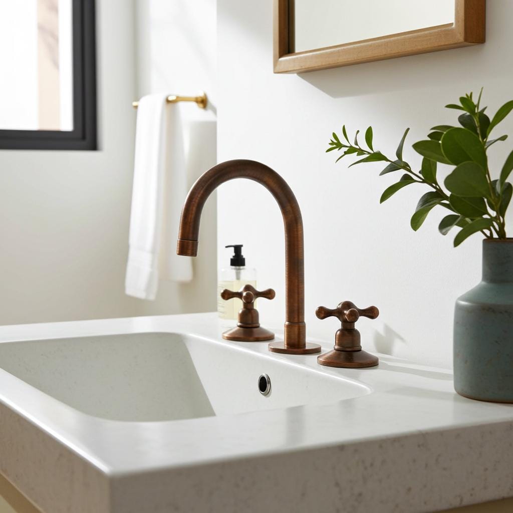 Widespread Oil Rubbed Bronze Bathroom Faucet, Patina Copper Three Hole Vanity Faucet
