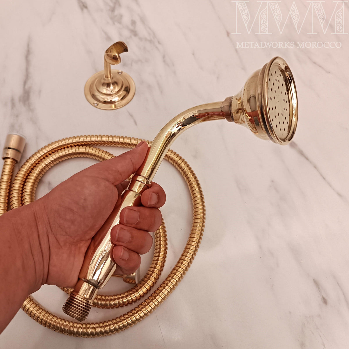 Handmade Brass solid Handheld Shower with Hose Flexible And Pin wall Bracket