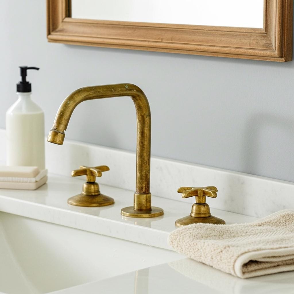 Aged Brass Bathroom Faucet: Antique Style, 3-Hole Widespread Design