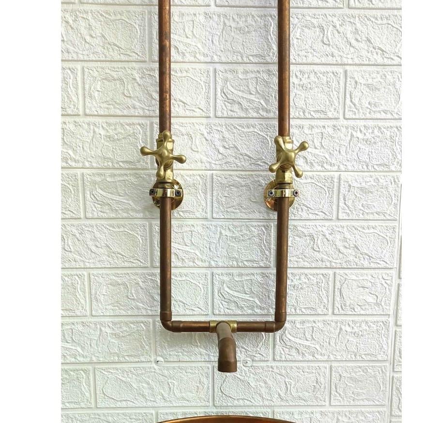 Antique Copper Wall Mounted Sink Faucet, Solid Copper Faucet, Vintage Wall Mounted Bathroom Faucet