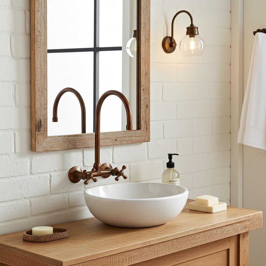 Vintage Wall-Mount Copper Faucet: Rustic Farmhouse Sink Tap