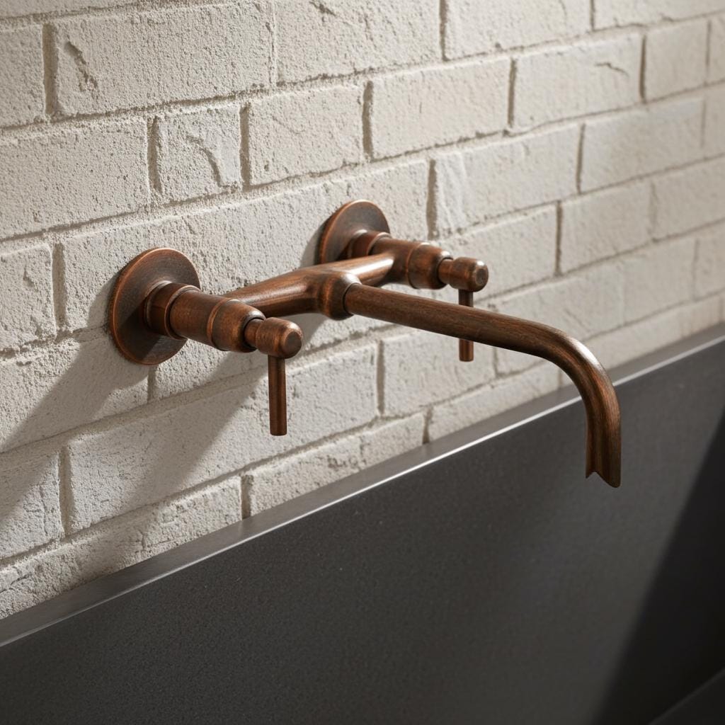 Rustic Copper Wall Mount Faucet – Double Handle Bathroom Sink Tap, Vintage Farmhouse Vanity Fixture