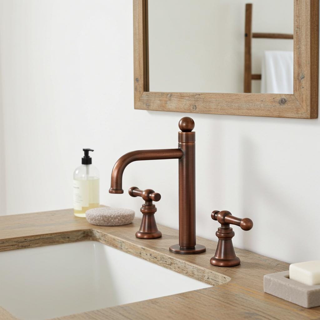 Oil Rubbed Bronze Bathroom Faucet: Aged Copper, 3-Hole Widespread Mount