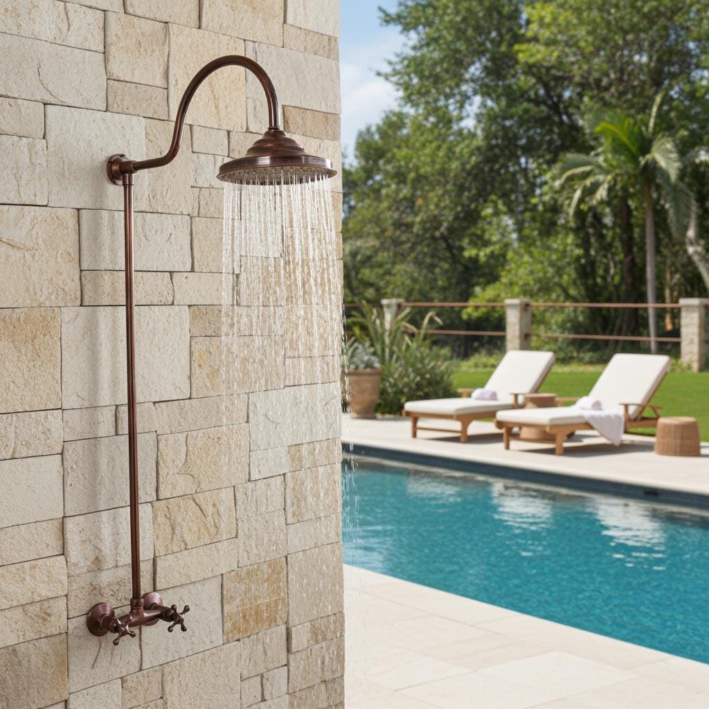 Handmade Rustic Copper Rain Shower: Outdoor Garden & Poolside Spa