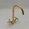 Unlacquered Brass Hammered Faucet, Single Hole Kitchen Mixer Tap, High Arc Gooseneck Sink Faucet, Dual Cross Handle Hard