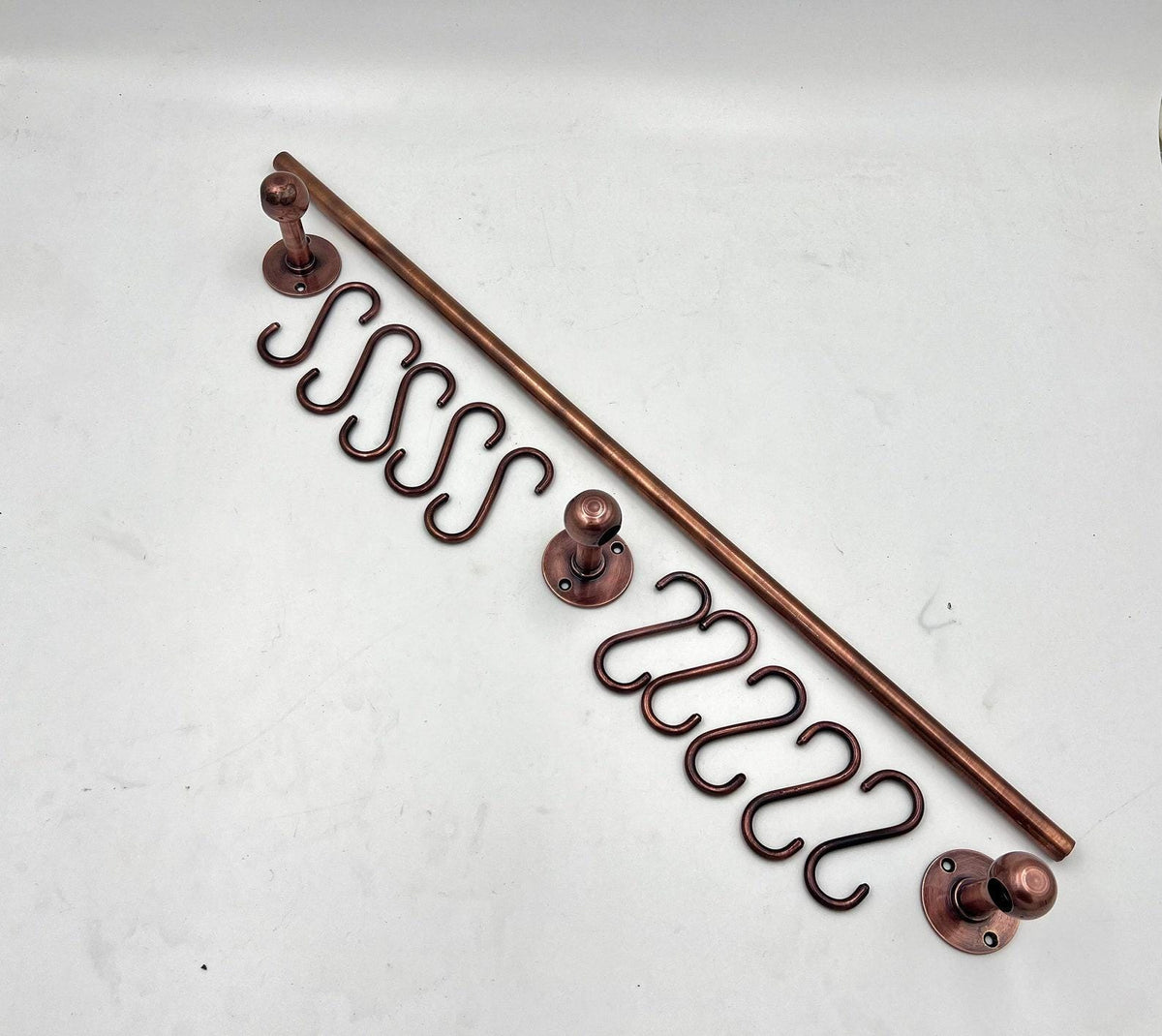 Copper Pot Rack, Brass Kitchen Pot Rail, Handmade Pot Rail and S hooks, Brasspure Kitchen & Hardware