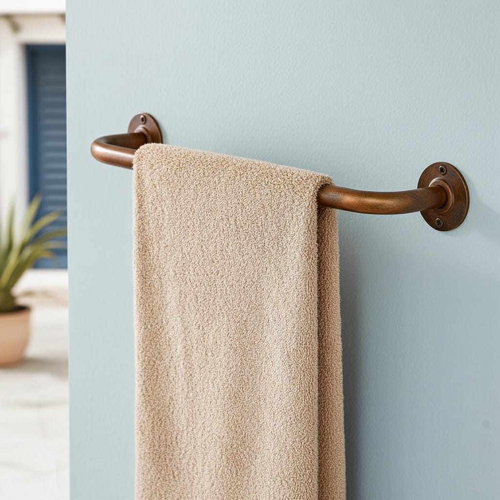 Aged Copper Towel Bar Holder, Handmade Bathroom Towel Rack