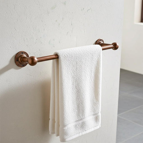 Aged Copper Bathroom Towel Rack: Rustic Wall Mounted Rail