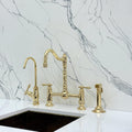 Unlacquered Brass Victorian Bridge Kitchen Faucet with Side Sprayer