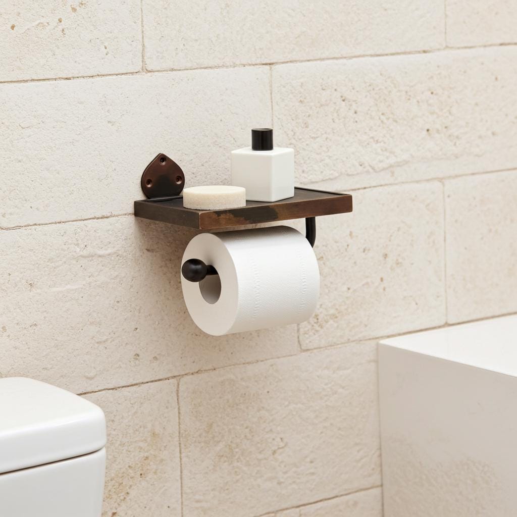 Aged Copper Toilet Paper Holder with Shelf – Wall Mounted Oil Rubbed Bronze Roll Holder