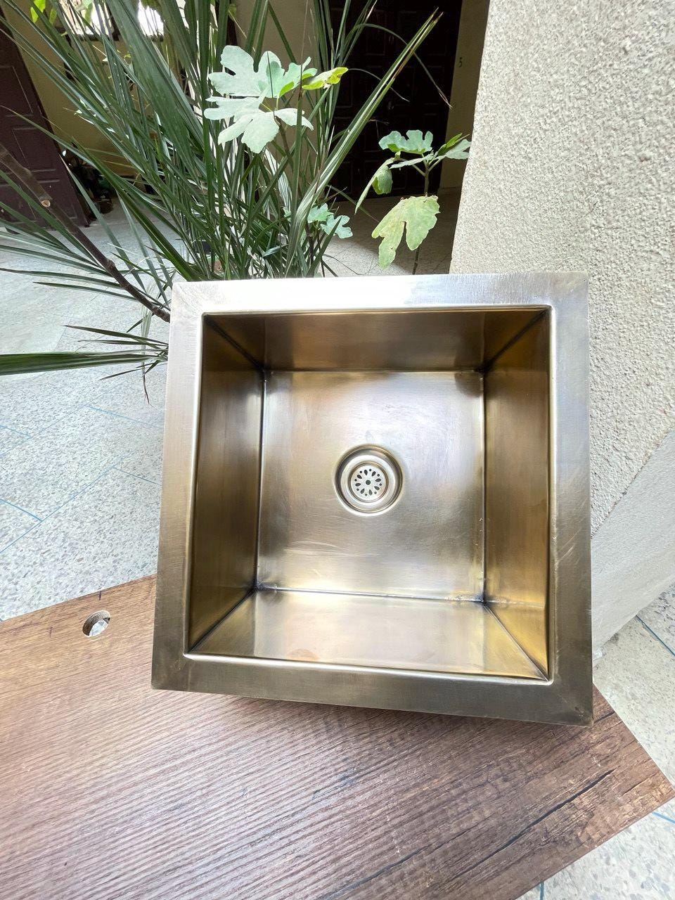 Solid Unlacquered Brass Undermount Hammered Sink, Handcrafted Kitchen or Bar Island Sink, Antique Finish, Durable Design