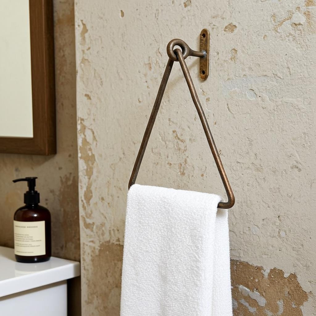 Aged Copper Triangle Towel Ring – Minimalist Rustic Wall-Mounted Towel Holder for Bathroom or Kitchen