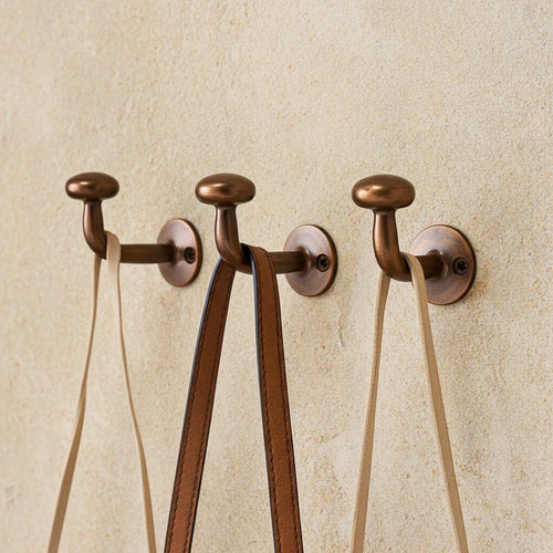 Aged Copper Wall Hooks - Handmade Moroccan Coat Hooks, Set of 3