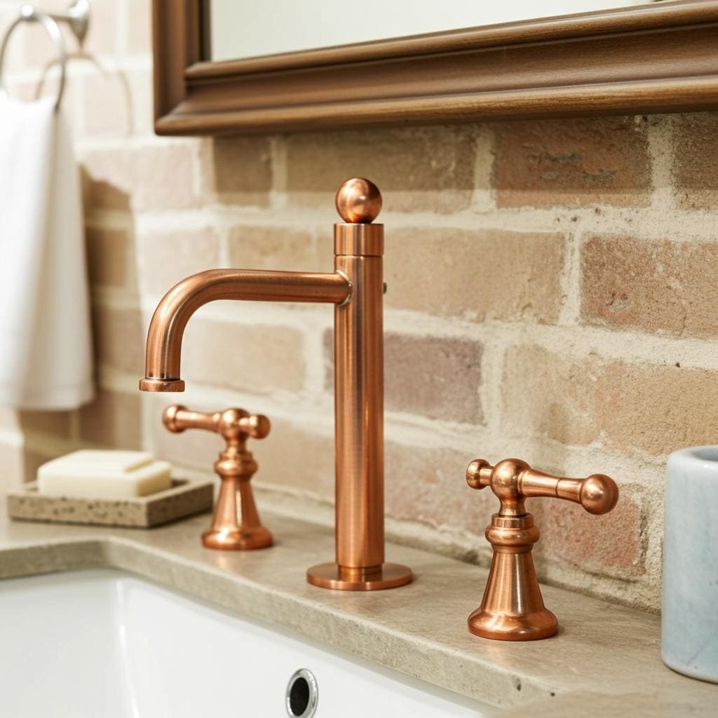 Copper Bathroom Faucet – Widespread Deck Mount Sink Tap with Dual Handles