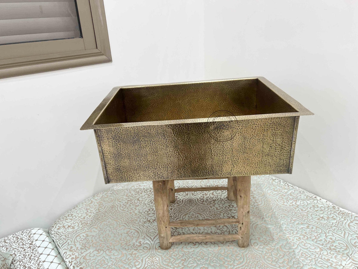 Hand-Hammered Brass Sink –Rectangular Antique Brass Kitchen Sink with Drain, Single Bowl Bar Sink, Undermount or Top mou